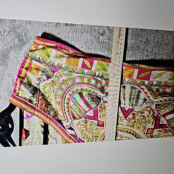 Slip Dress Women Medium Indian Abstract Fuchsia Pink Green Side Slits - Picture 3 of 7